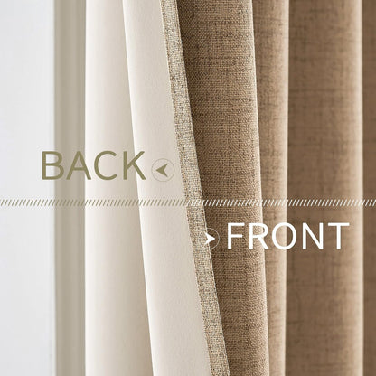 MIULEE 100% Blackout Linen Curtains - Thermal Insulated Copper Brown Grommet Drapes | 42 x 63 Inch (2 Panels)