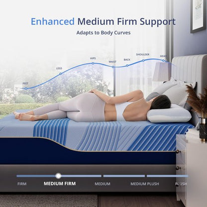 EGOHOME 14 Inch Queen Hybrid Mattress in a Box, Copper Gel Memory Foam for Cool Sleep, Fiberglass-Free, Pressure Relieving, Medium Firm, CertiPUR-US Certified, 80''L x 60''W