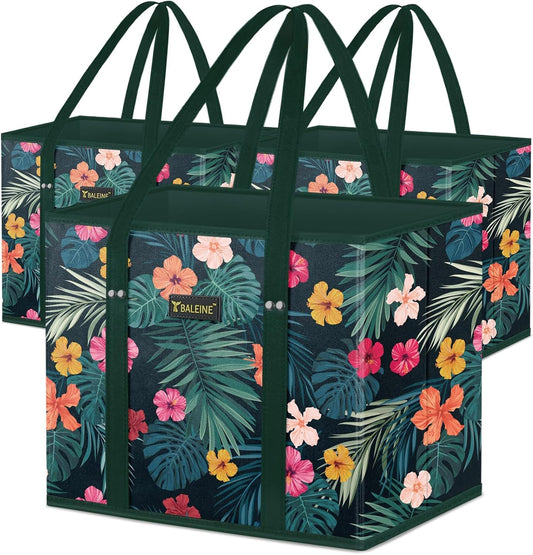 BALEINE Reusable Grocery Bags - Foldable Shopping Bags with Reinforced Bottom & Handles | Blossom Season (3-Pack)