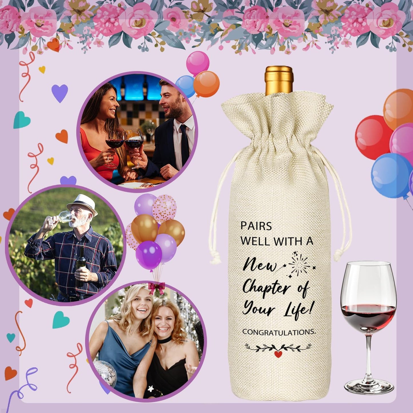 TBITON New Job Gifts, Farewell Gifts for Coworkers,New Beginning Gifts, Wine Gift Bags Going Away Gift for Friends Coworker Boss, Pairs Well With A New Chapter of Your Life (Beige-NEW JOB01)
