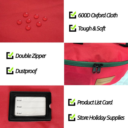 Skiennix Wreath Storage Container - Heavy Duty 600D Oxford Cloth, 24x12 Inch Red Double Bag for Holiday Wreaths