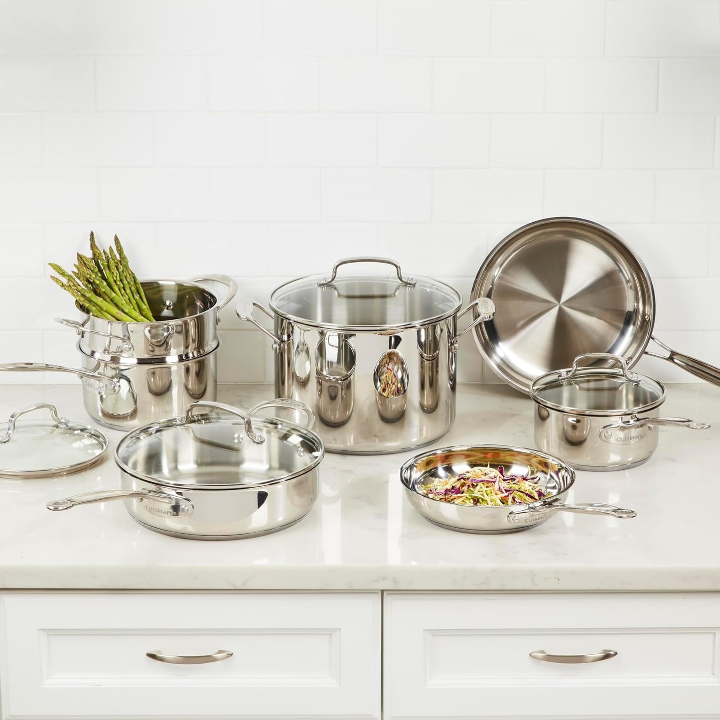 Cuisinart Chef’s Classic 11-Piece Stainless Steel Cookware Set - Induction Compatible, Even Heat Distribution, Dishwasher Safe