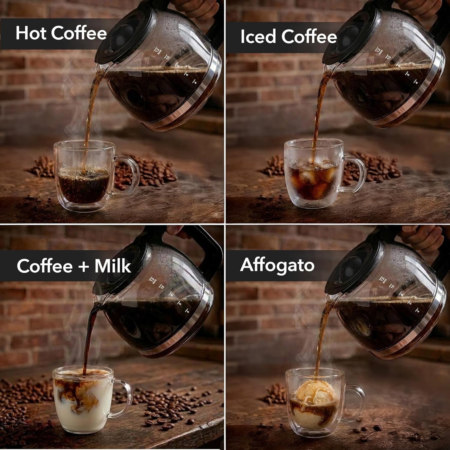OVENTE 12-Cup Drip Coffee Maker - One-Touch Operation, Anti-Drip System, Black | Borosilicate Glass Carafe