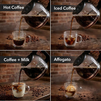 OVENTE 12-Cup Drip Coffee Maker - One-Touch Operation, Anti-Drip System, Black | Borosilicate Glass Carafe