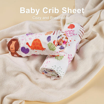 TILLYOU Baby Crib Sheets - Super Soft Toddler Bed Sheets | 2 Pack for Standard Crib Mattress 28x52in, Animal Graffiti