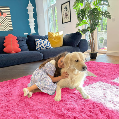 OLANLY Large 5x8 Machine Washable Area Rug - Soft Fluffy Shaggy Carpet for Living Room & Bedroom | Hot Pink