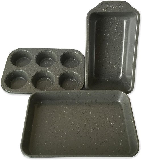 CasaWare Toaster Oven Set - 3-Piece Silver Granite Kitchen Essentials for Perfect Toasting