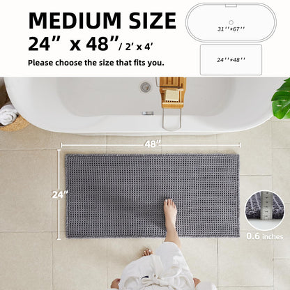 TYUU Waffle Bath Mat, Boho Bathroom Rugs Non Slip Washable Super Absorbent Quick Dry Bath Mat Farmhouse Bathroom Decor, 48"x24" Grey