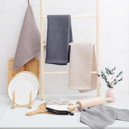 Homaxy Kitchen Dish Towels - 100% Cotton Waffle Weave, Ultra Soft & Absorbent, 13 x 28 Inches, 12-Pack | Dark Grey