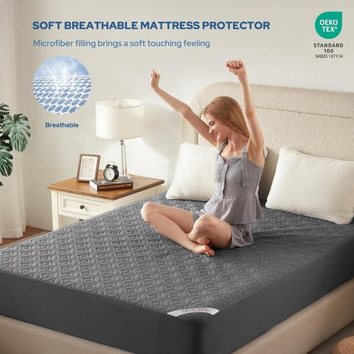 BEDLORE Waterproof Mattress Protector - Soft Breathable Full Size Pad for 6"-15" Depth | 2 Pack (Gray)