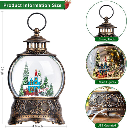 Regine Switzerland Christmas Snow Globe - Musical Water Lantern with Carriage & Timer | USB/Battery Operated