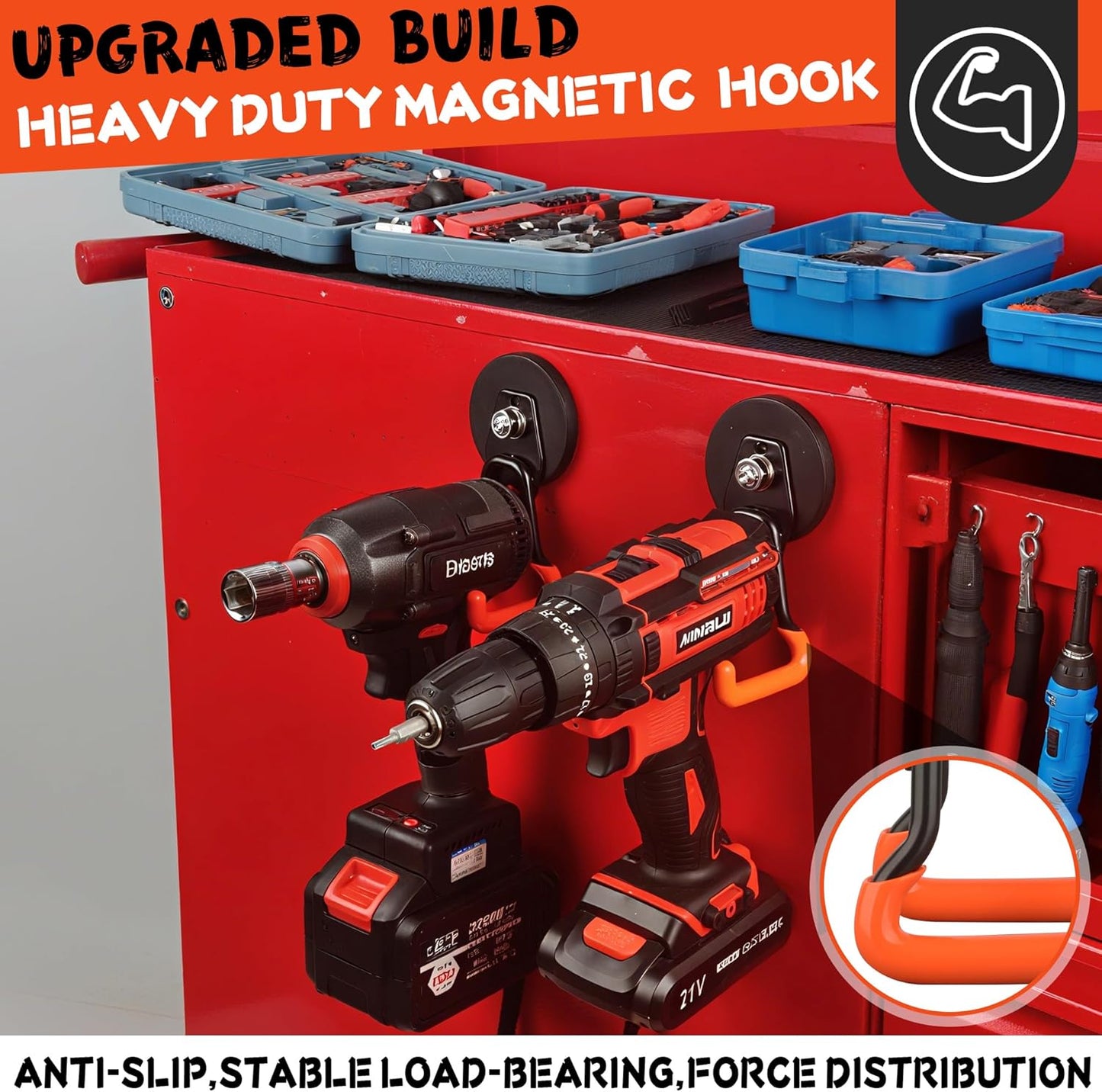 ULIBERMAGNET Heavy Duty Magnetic Garage Hooks - 4 Pack Strong Magnet Hooks for Tools & Storage (Orange)