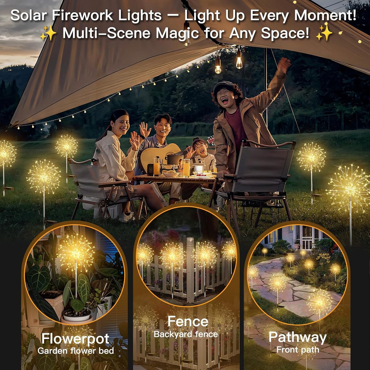 Suddus Solar Garden Lights - Waterproof 150LED Firework Fairy Lights for Outdoor Decor | 2-Pack Warm White