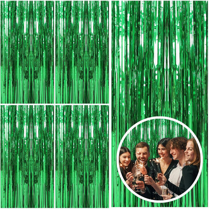 Skiennix Green Streamers Backdrop - Jungle Party Decorations | Foil Fringe Curtains for Photo Booth