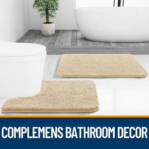 OLANLY Bathroom Rugs 40x24, Extra Soft Absorbent Chenille Bath Rugs, Rubber Backing Quick Dry, Machine Washable Bath Mats for Bathroom Floor, Tub and Shower, Home Decor Accessories, Beige