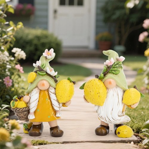 Hodao Lemon Gnome Figurines Set of 2 - Adorable Yellow Indoor Decor for Summer | Perfect for Kitchen & Living Room
