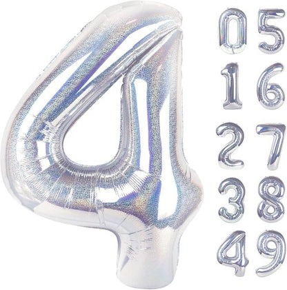 Laser Silver Number 4 Balloon - 40 Inch Large Birthday Decoration for Girls' 4th Party