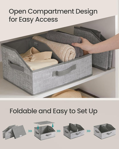 SONGMICS Storage Baskets Set of 6 - Foldable Fabric Bins with Removable Dividers | 15.7 x 11.8 x 7.9 Inches, Cattail Gray