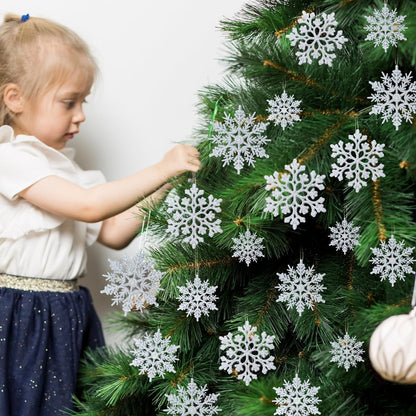 Skiennix 36-Piece Christmas Silver Snowflake Ornaments - Glittery Winter Tree Decorations