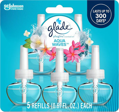 Glade PlugIns Refills Air Freshener - Aqua Waves Scented Essential Oils, 3.35 Fl Oz, 5 Count