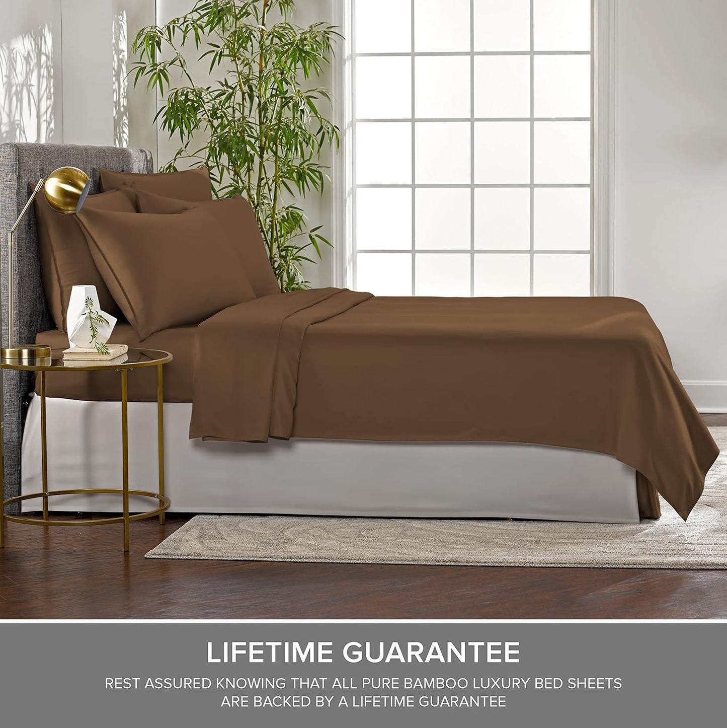 Pure Bamboo Split King Sheets - 100% Organic Viscose Bed Sheet Set, Soft & Cooling, 2 Fitted Sheets (Coconut Husk)