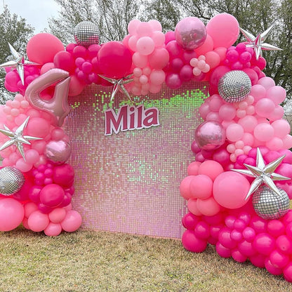 Skiennix 24Pcs Rainbow-Pink Shimmer Wall Backdrop - 12x12 Inch Shiny Sequin Panels for Parties