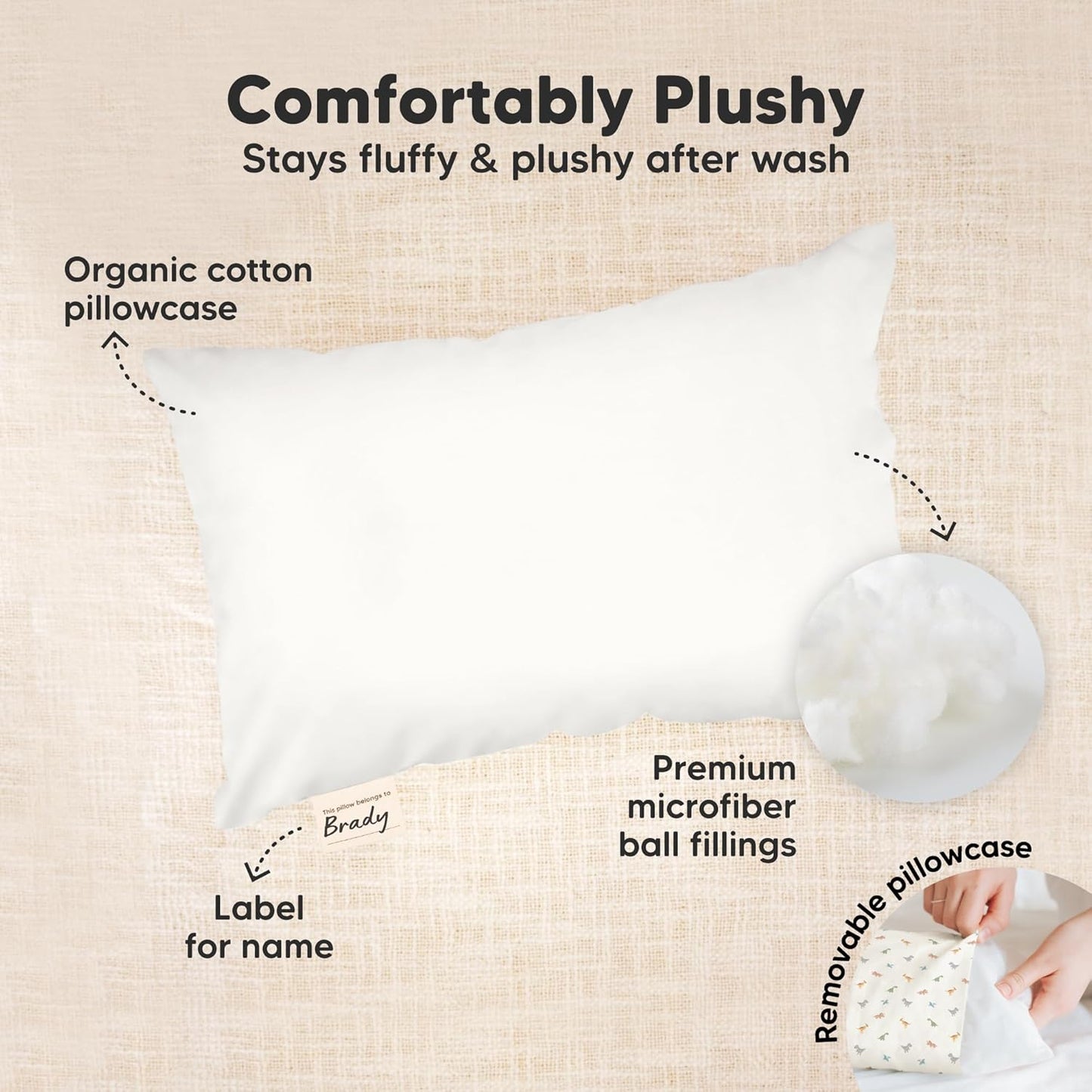 My Little Dreamy Mini Toddler Pillow - Soft & Breathable Organic Cotton | 9x13 for Kids 2-4 Years (French Gray)