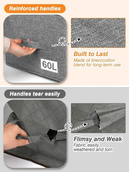 60L Storage Bag by [Brand Name] - Rigid Support for Blankets & Comforters | Stackable Closet Organizer, Gray, 2 Pack