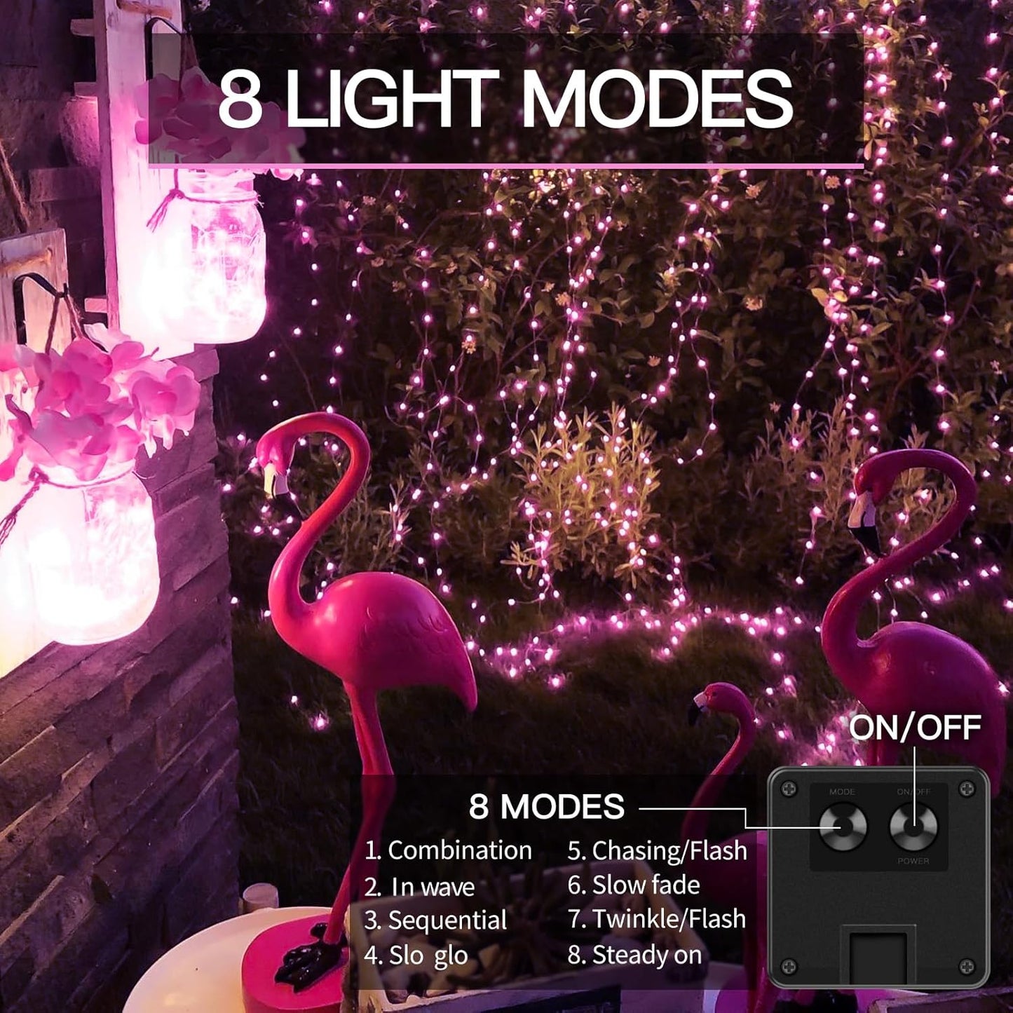 Suddus Pink Solar String Lights - 200 LED Fairy Lights | 66ft Outdoor Twinkle Lights for Halloween Decor, Patio & Yard