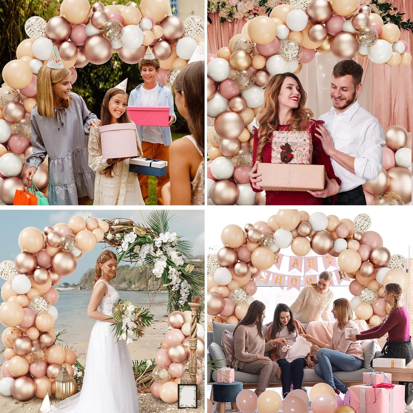 RUBFAC Blush Pink Balloon Garland Kit - 130pcs Dusty Pink, Peach, Rose Gold & White for Birthday & Baby Shower Decor