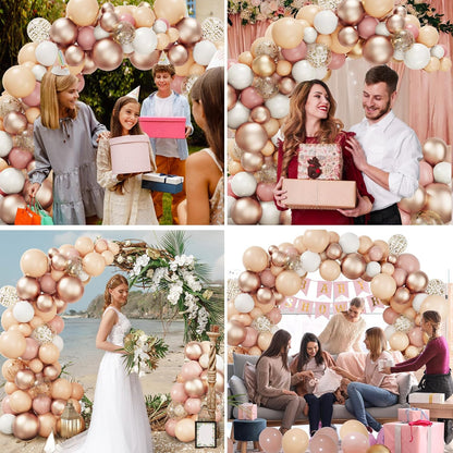 RUBFAC Blush Pink Balloon Garland Kit - 130pcs Dusty Pink, Peach, Rose Gold & White for Birthday & Baby Shower Decor
