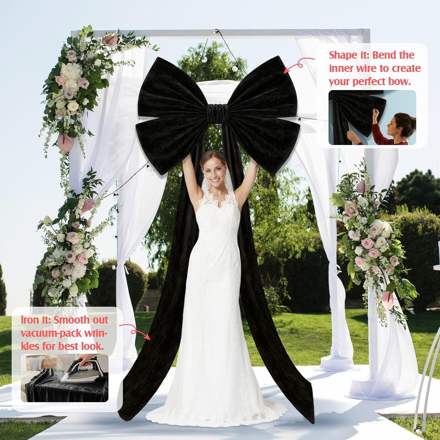 Suncalla Large Black Bows - 40 x 80 Inch Velvet Giant Bow for Wedding & Party Decorations