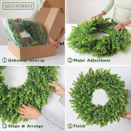 Boxwood Wreath - 26" Artificial Greenery for Front Door | Large Faux Plant Decor for Home & Outdoor