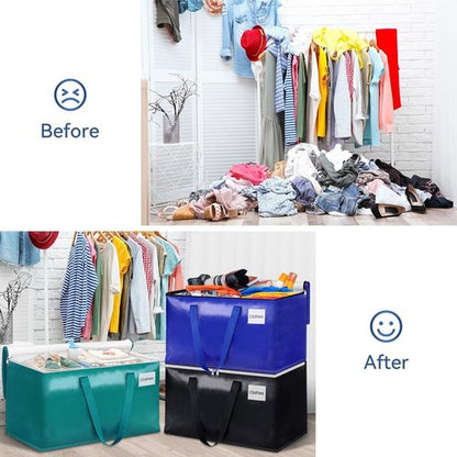 HomeHacks Heavy Duty Moving Boxes - Large Storage Bags with Sturdy Handles | 88L, 6-Pack, Green, Blue, Black