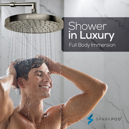 SparkPod Shower Head - High Pressure Rain - Premium Quality Luxury Design - Easy Clean Adjustable Replacement for Your Bathroom Shower Heads (Elegant Brushed Nickel, 8 Inch Round)