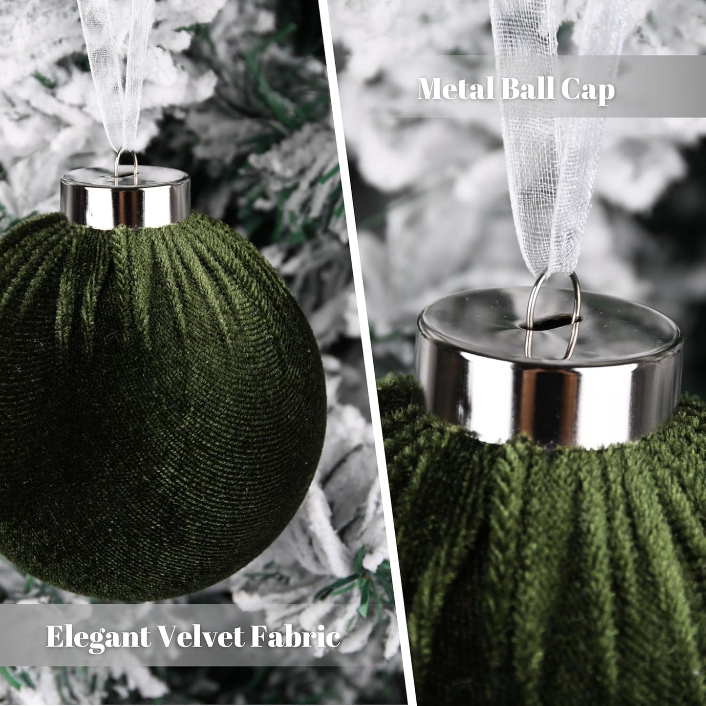 Skiennix Christmas Tree Ornaments - Velvet Shatterproof Balls Set of 15 - Multicolor Green, Brown, Neutral, 80mm