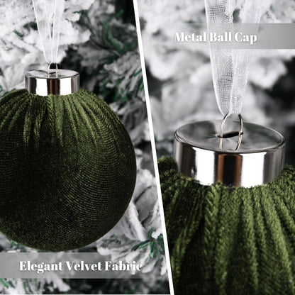 Skiennix Christmas Tree Ornaments - Velvet Shatterproof Balls Set of 15 - Multicolor Green, Brown, Neutral, 80mm