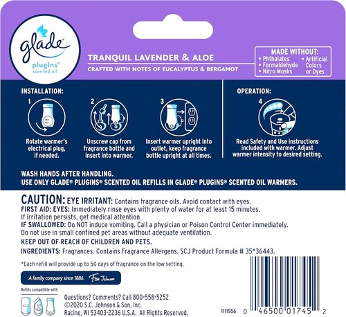 Glade PlugIns Refills Air Freshener - Tranquil Lavender & Aloe Scent, 5 Count, 3.35 Fl Oz