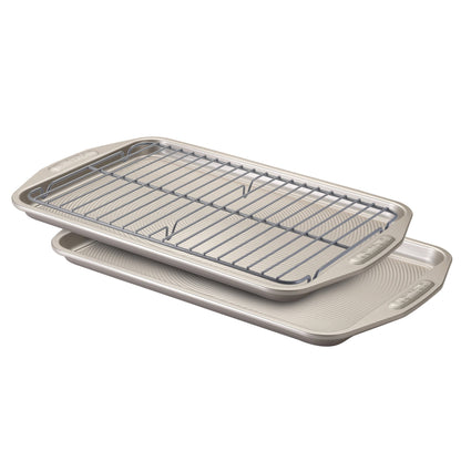 Circulon Total Bakeware Set Nonstick Cookie Baking Sheets with Cooling Rack, 3 Piece, Gray