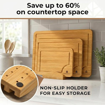 Bamboo Cutting Board Set - Thick, Durable Boards with Juice Grooves & Handles | Easy to Clean, Large Surface (Set of 3)