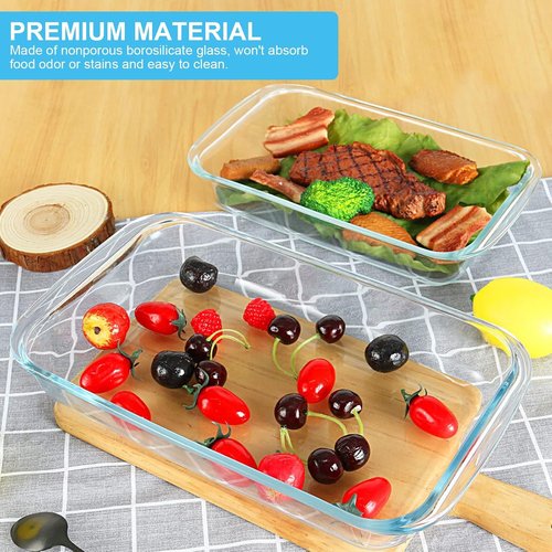 KOMUEE Glass Baking Dish Set - 8 Pieces with Lids for Lasagna & Leftovers | Rectangular Bakeware in Gray