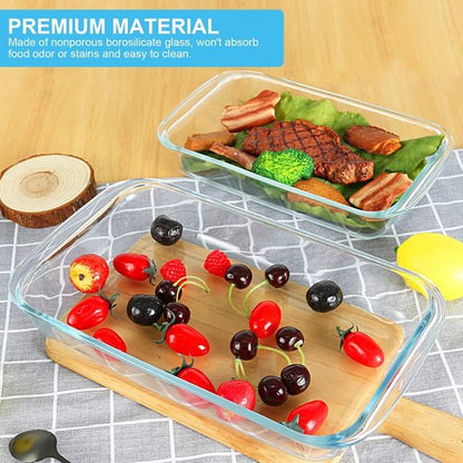 KOMUEE Glass Baking Dish Set - 8 Pieces with Lids for Lasagna & Leftovers | Rectangular Bakeware in Gray