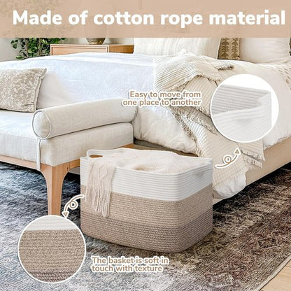 Goodpick Large Cotton Rope Storage Basket - 18"x14"x12" Organizer for Blankets & Toys | Gradient Brown
