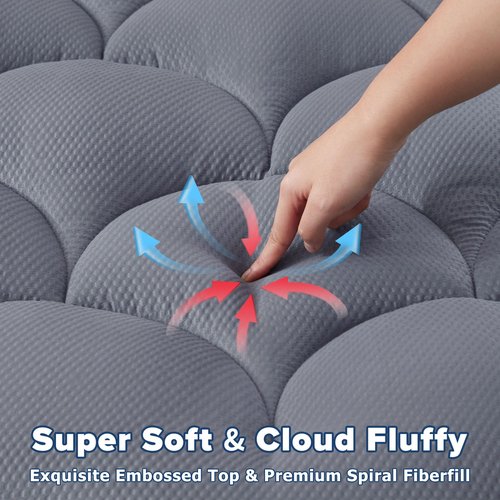 ELVEN HOME Queen Mattress Topper Pillow Top Cooling Mattress Pad Quilted Fitted Thick Mattress Cover Queen Size Bed 8-21" Deep Pocket, Grey