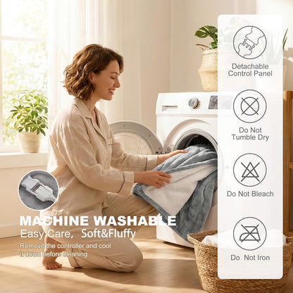 Myiosus Heated Blanket - Fast Heating Electric Throw with 9 Levels & Time Settings | Soft Velvet Sherpa, 50"x60", Grey