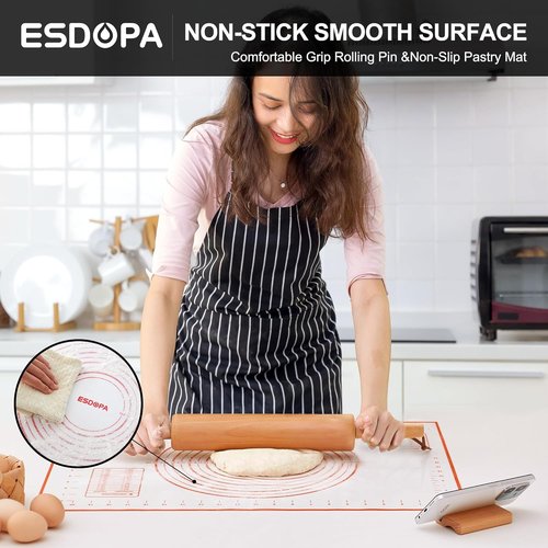 Classic Wood Rolling Pin - 17-Inch Wooden Dough Roller for Baking, Ideal for Pie Crusts & Cookies