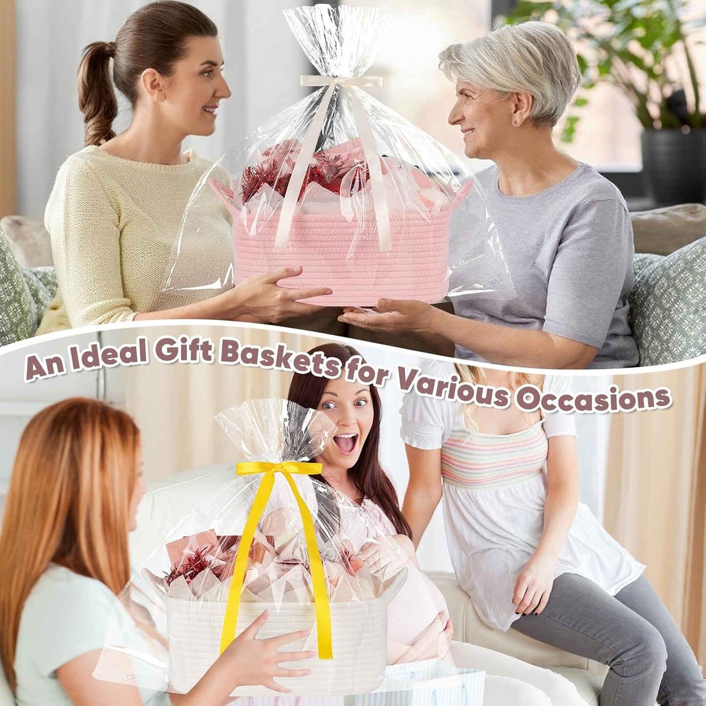OIASKET Woven Storage Basket - Perfect Gift Organizer with Handles | Includes Gift Bag & Tissue Paper, 13.6" x 10" x 5.9”