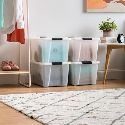 IRIS USA 40 Qt Stackable Plastic Storage Bins - BPA-Free, Durable Lids, 4 Pack | Pearl Color