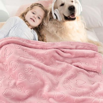 BORITAR Baby Blanket - Ultra Soft Fleece Heart Design for Girls | Warm & Lightweight, 30x40 Inch, Blush Pink