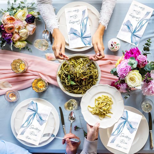 JarThenaAMCS Disposable Blue Bow Napkins - 50 Pcs Elegant Bowknot Design for Bridal Showers & Parties